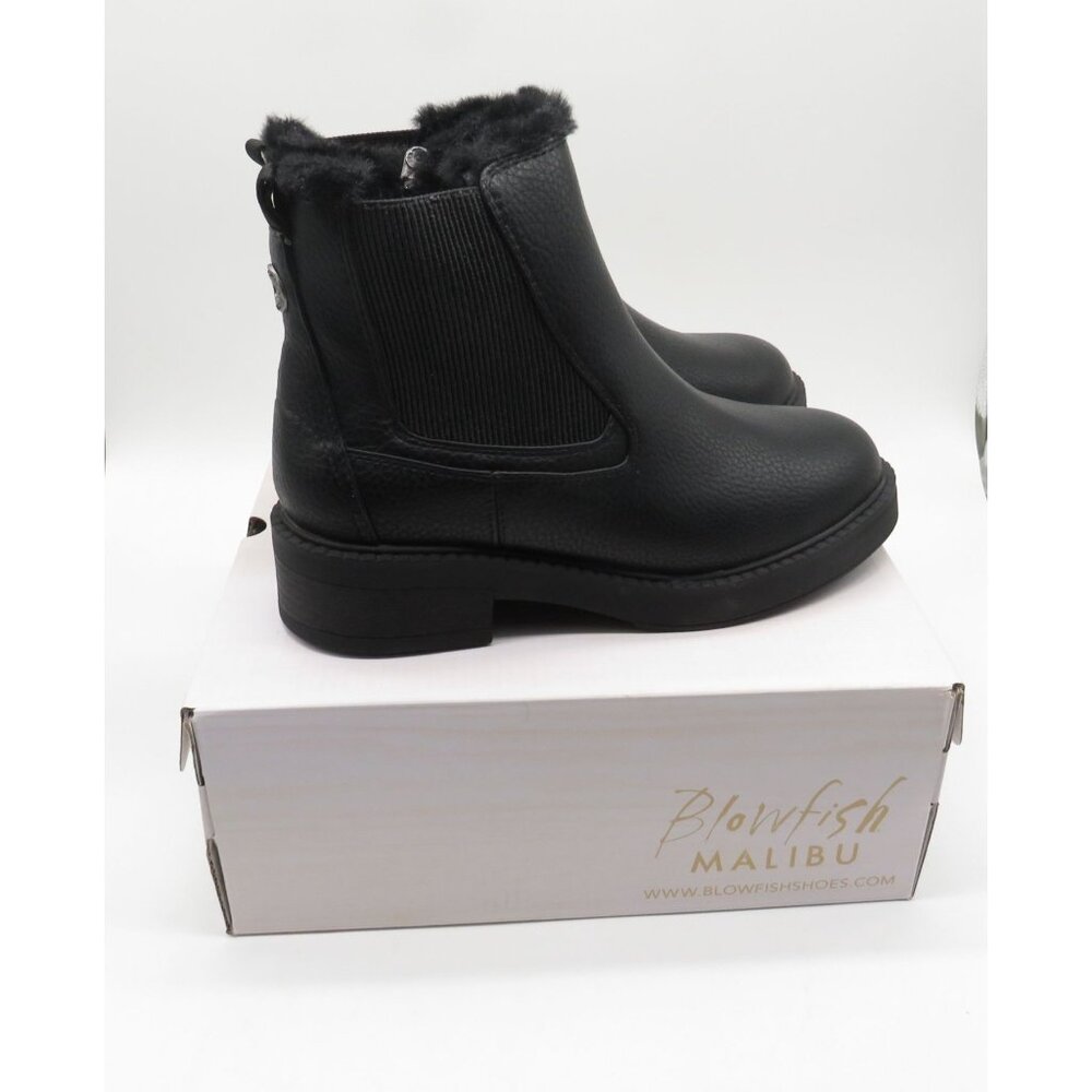 Blowfish Malibu Women's Black Faux Fur Chelsea Ankle Boots Side Zip Size 7.5 NEW